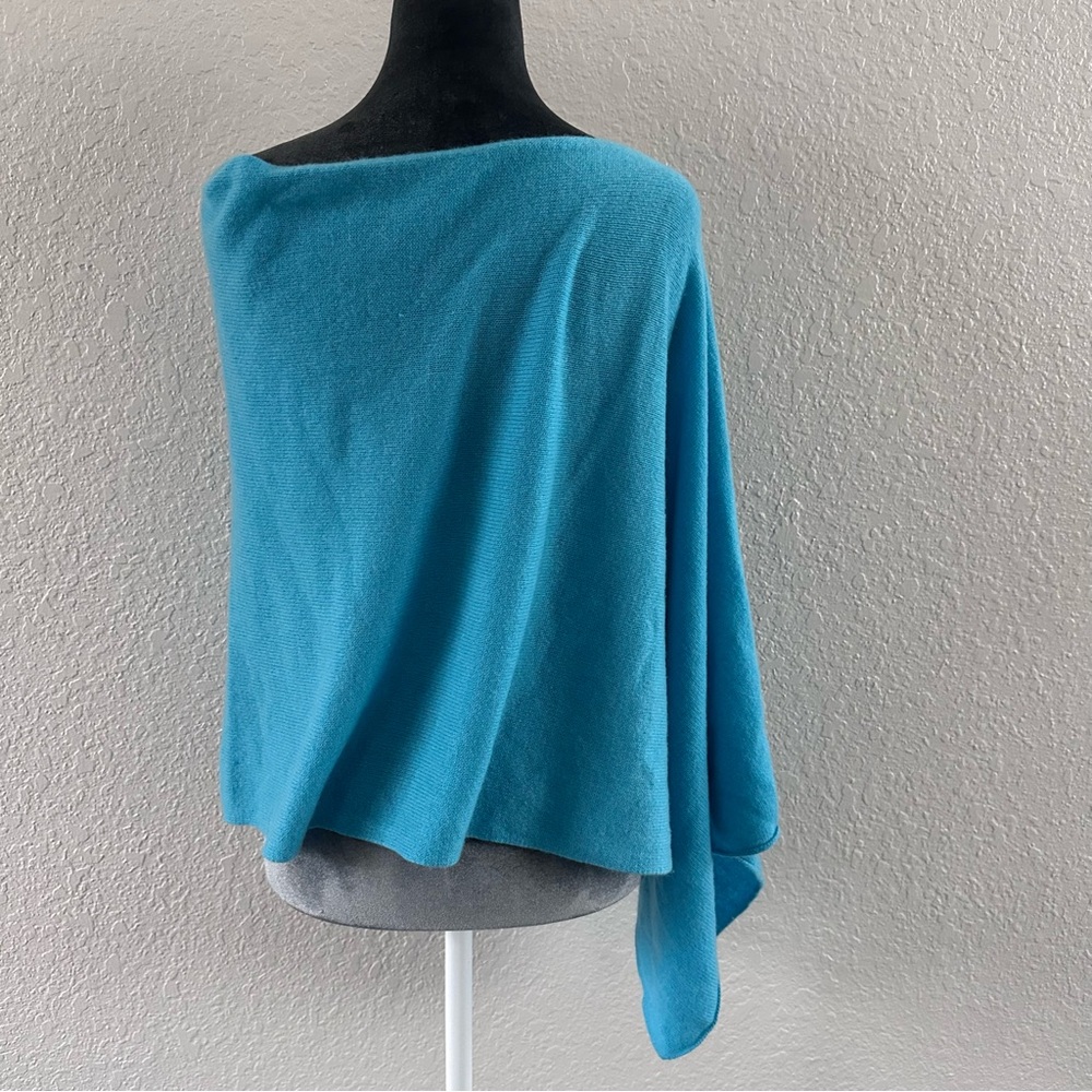 Claudia Nichole 100% Cashmere Turquoise Poncho Wrap OS Luxury Sweater - Picture 4 of 9